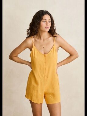 AE Butter Yellow Romper Button Front Summer Playsuit ONE SIZE
